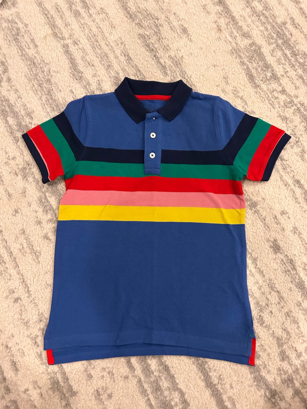 Mini Boden Blue Polo with Multicolor Stripes